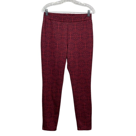 Nanette Lepore Pants Elastic Waist Stretch Tapered Leg Floral‎ Print Red Women M - Picture 1 of 5